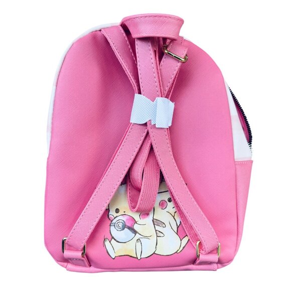 Pikachu No. 025 Pink & White Striped Heart-Shaped Zipper Backpack - Picture 7 of 12